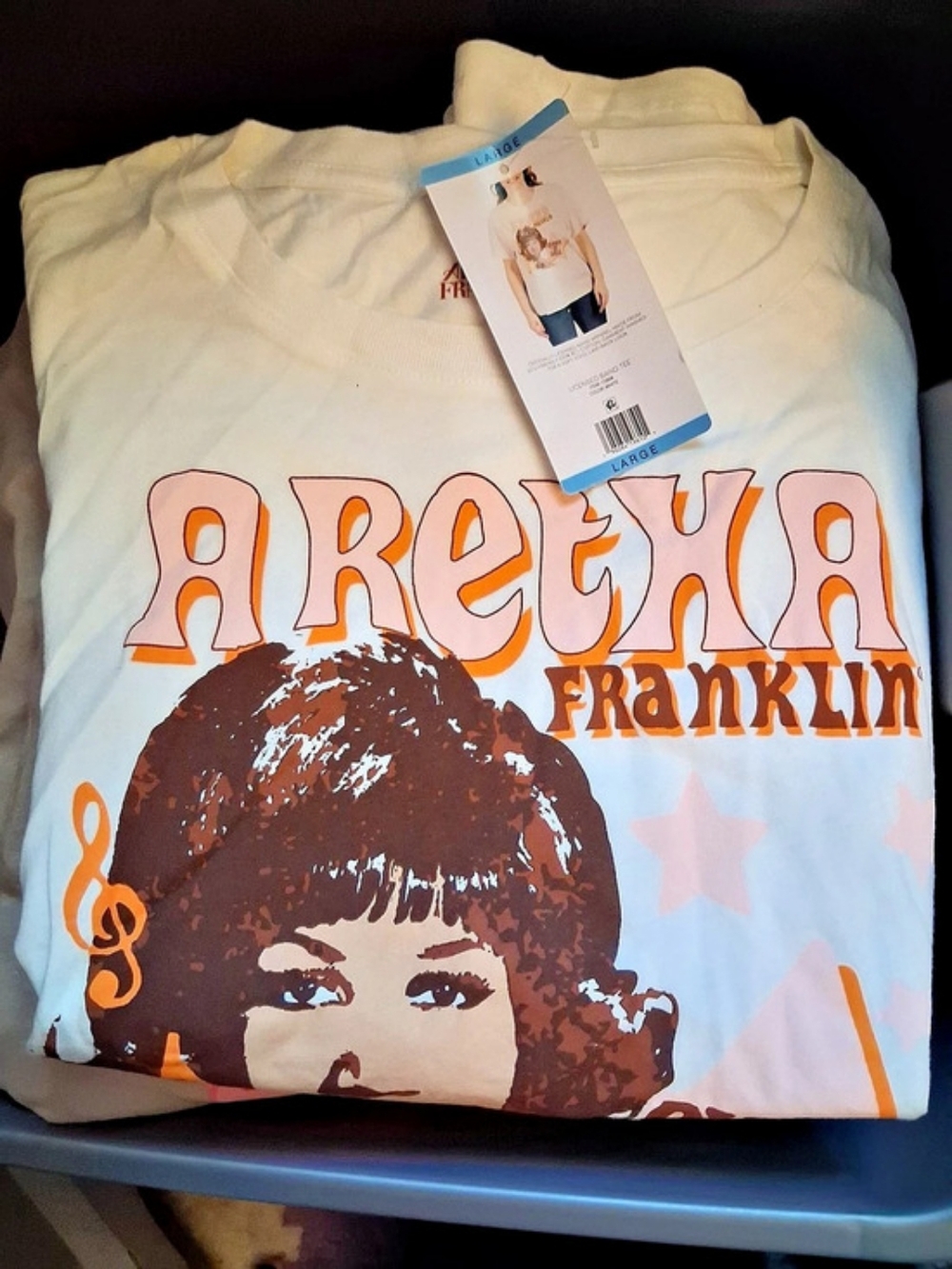 Walmart Aretha Franklin Graphic Tee in White & Orange Size Large NWT